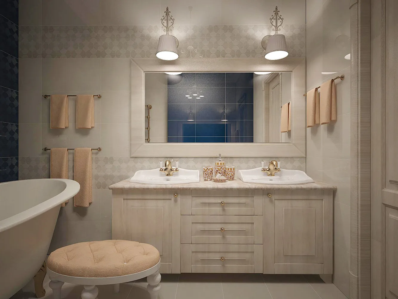 Zdjęcie: łazienka w stylu Klasyczny, Projekt tygodnia, Beżowy, Niebieski, Czelabynsk, Julia Paršykhina, wspólna łazienka, nowe mieszkanie – zdjęcie na naszej stronie