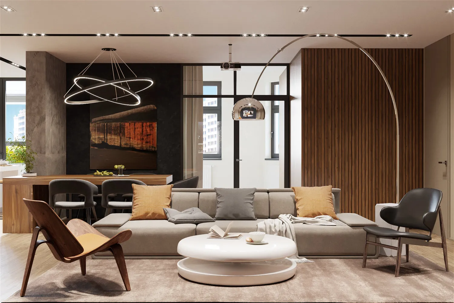 设计：'Studio 3.14', '极简主义与阁楼元素'