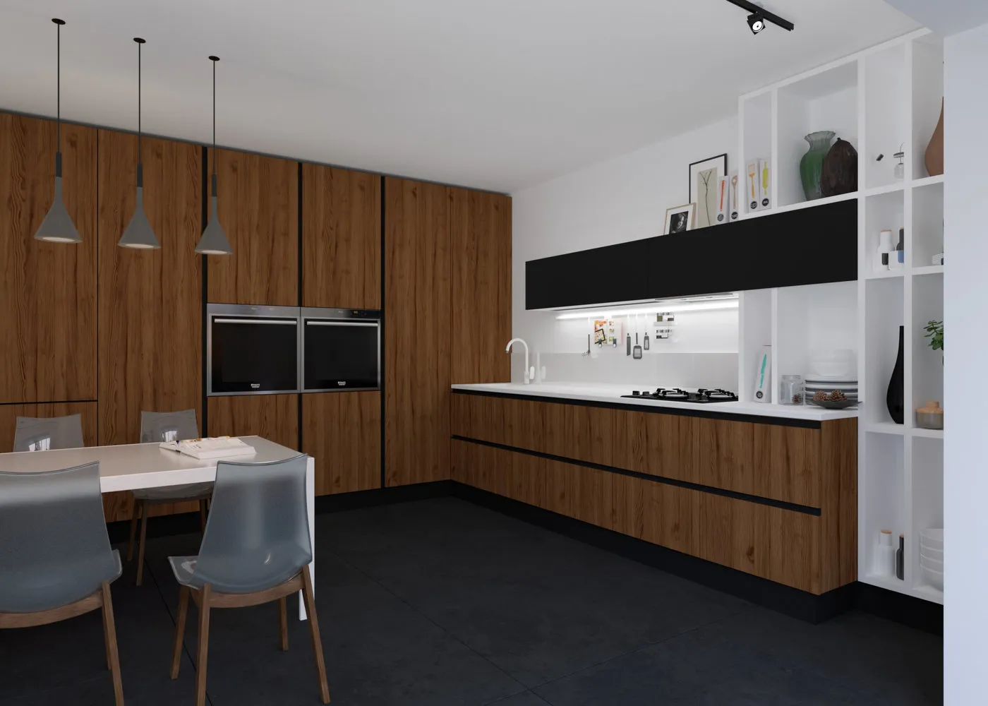 照片：厨房和餐厅现代风格，客厅，技巧 – 我们网站上的照片