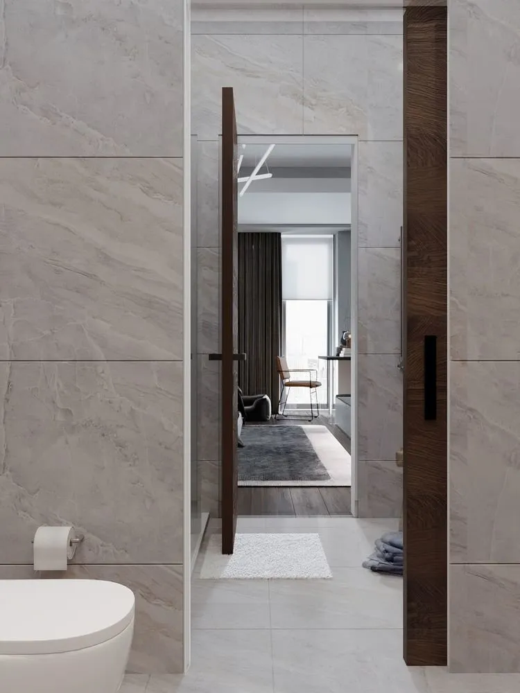 Türen aus Furnier von UNION in einem Projekt von M. Novinski. Schwing- und Schiebetür im Kasten.