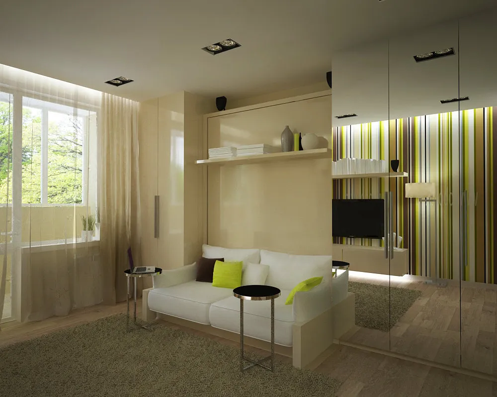 照片:现代风格客厅,小公寓,公寓,房屋和公寓,每周项目,莫斯科——我们网站上的照片