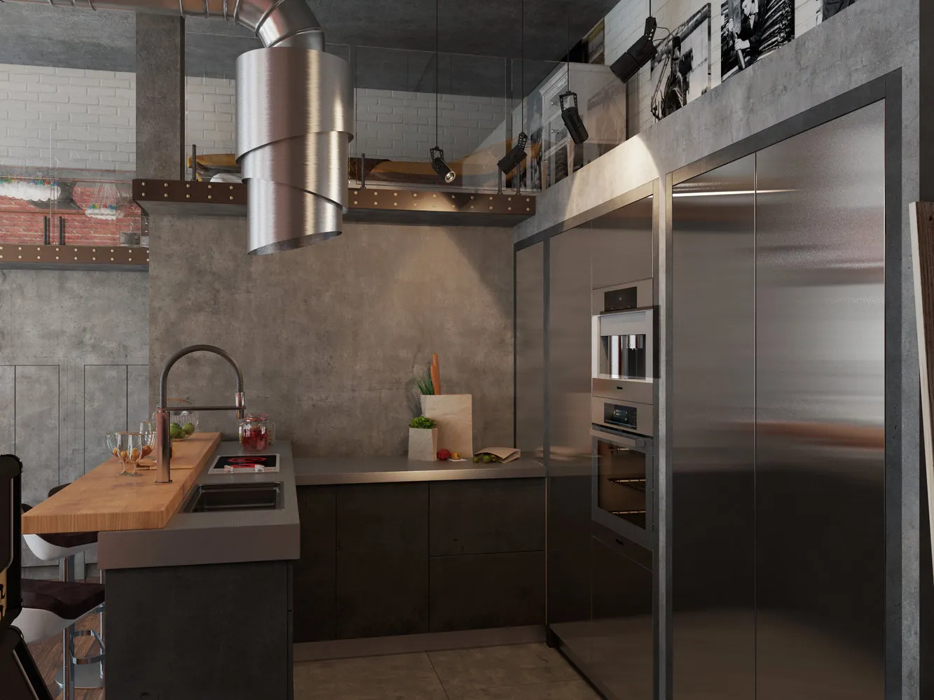 Фотография: Кухня и столовая в стиле Лофт, Квартира, Проект недели, Москва, Дарья Ухлинова, Кирпичный дом, 1 комната, 40-60 метров, ЖК Depre Loft – фото на нашем сайте
