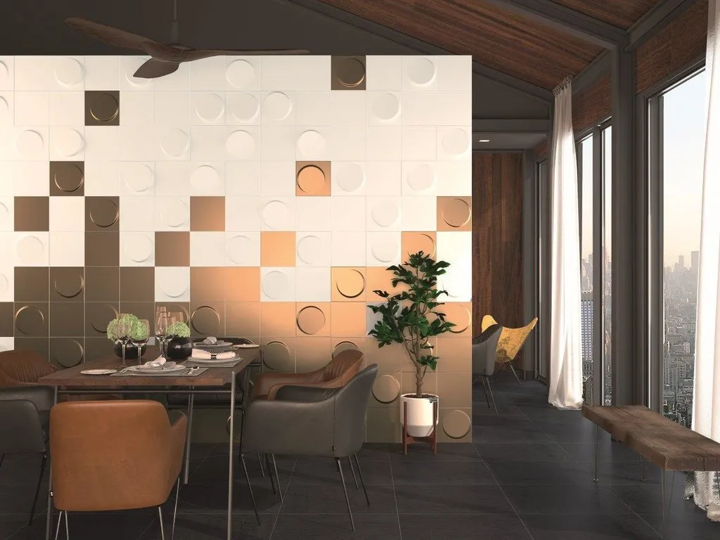 照片：loft厨房和餐厅，瓷砖，装修实践，墙面装饰，装饰百科全书，阿莲娜·戈尔斯基娅，浮雕瓷砖 – 我们网站上的照片