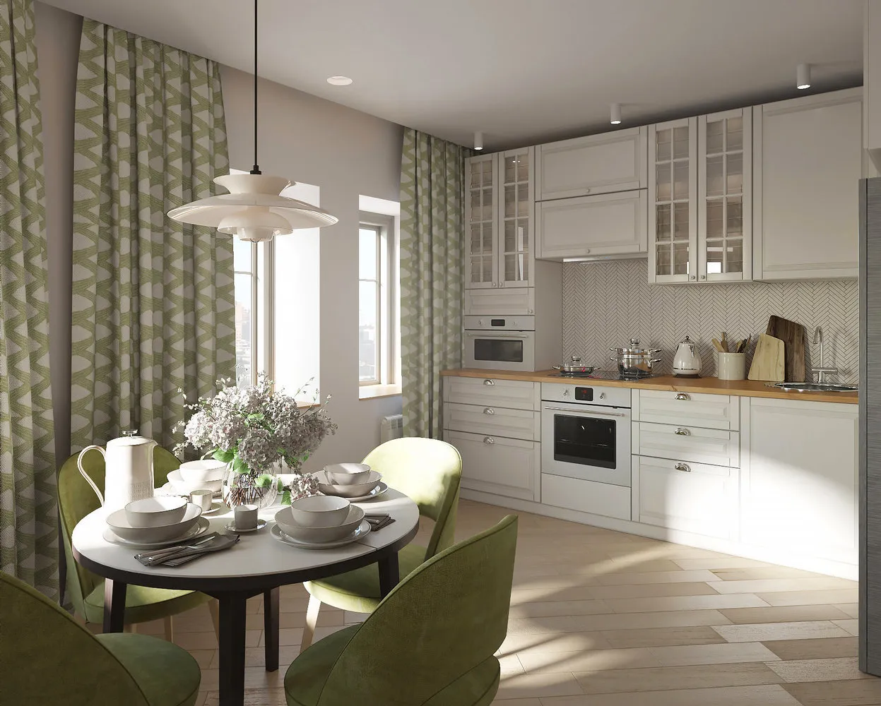 图片:现代厨房与餐厅,设计建议,地板覆盖材料,复合地板,设计师观点,潮湿区域的复合地板 – 我们网站上的照片