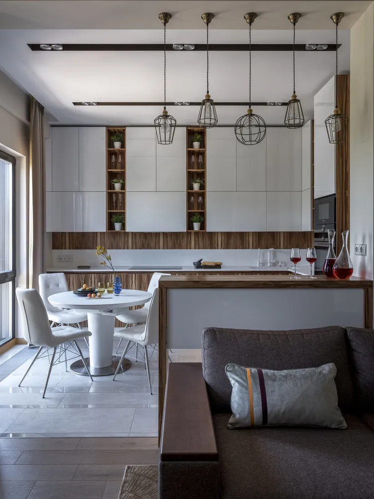 Photo: Kitchen and Dining Room in Modern Style, Tiles, Floor, Hydronic, Parquet, Laminate, Engineered Board, OBI, OBI, PVC Tiles, Ceramic Stone, Australian Board, Travertine, Beautiful Floor – Photo on Our Website