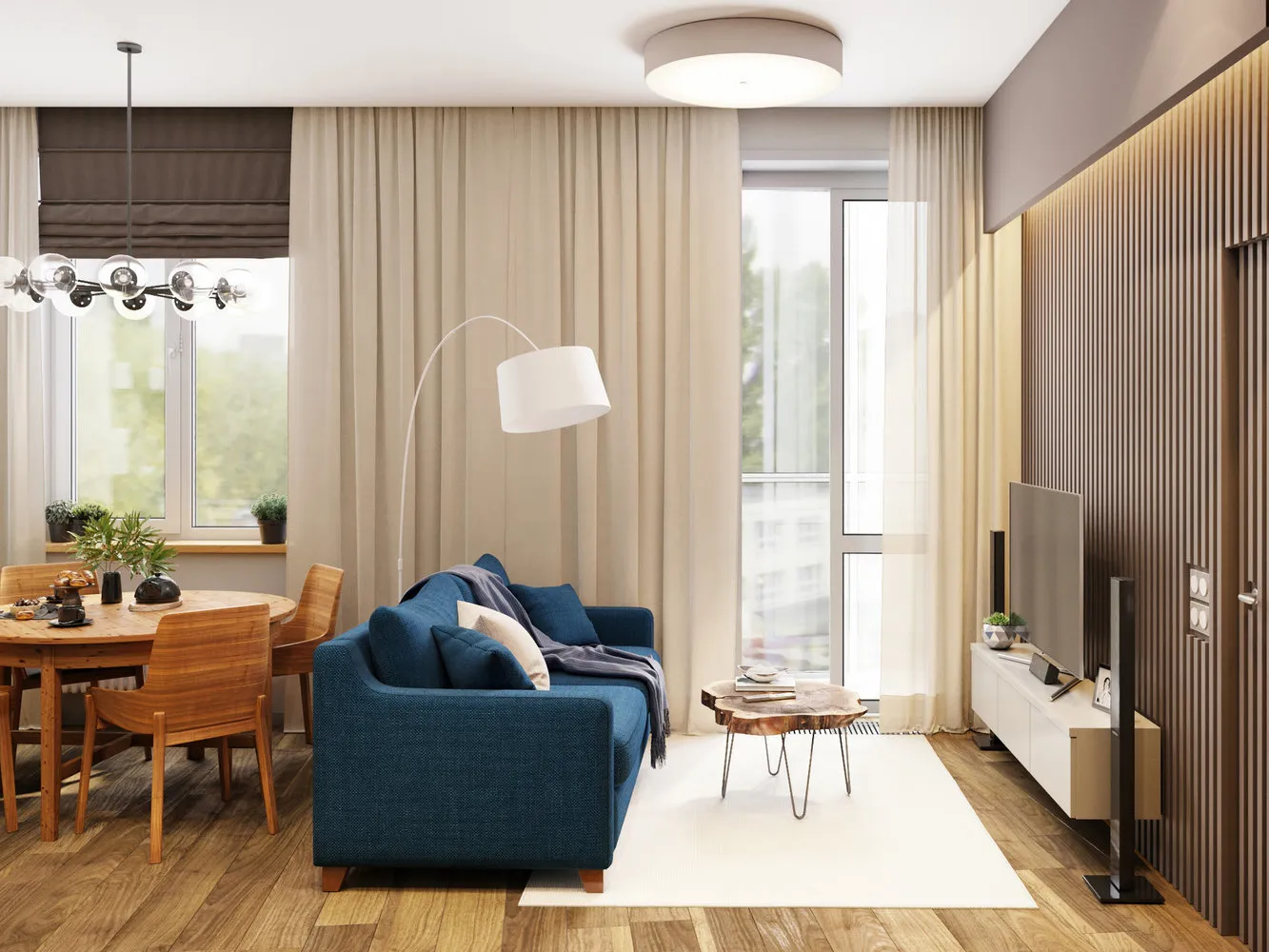 照片:生态风格客厅,实践维修,地板覆盖材料,复合地板,PVC瓷砖 – 我们网站上的照片