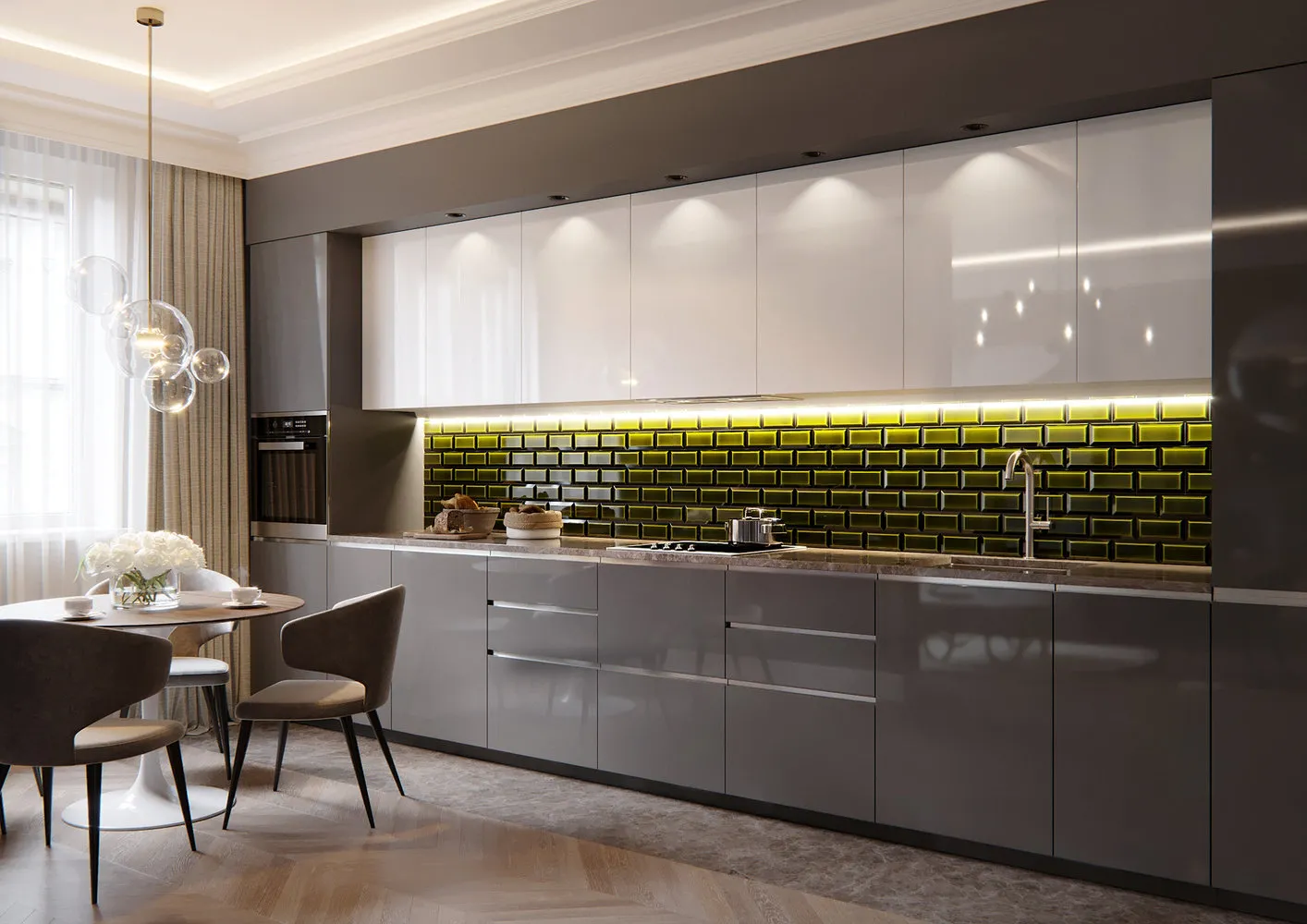 照片：现代风格厨房与餐厅，混合风格，公寓，每周项目，莫斯科地区，2室，60-90平方米，单体砖，Pavel Naumenko – 网站上的照片