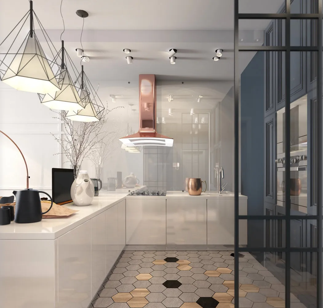 照片：现代风格厨房与餐厅，公寓，每周项目，圣彼得堡，4室或更多，超过90平方米，单体砖，Masha Gudukina，ЖК «Kolomya Eco» – 网站上的照片