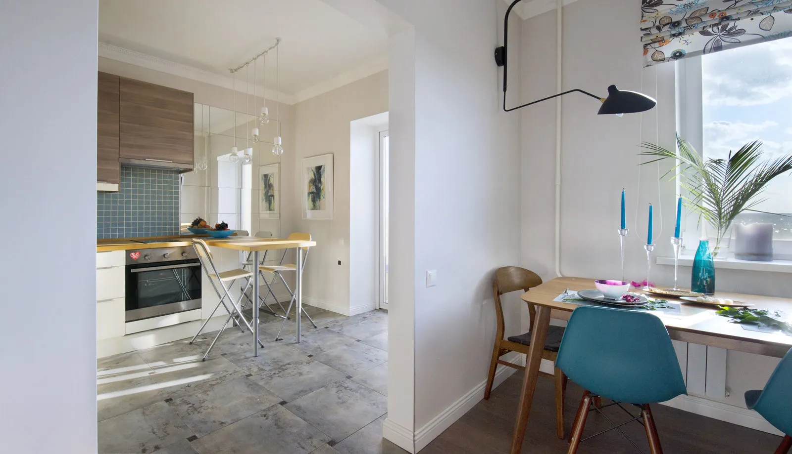 照片：斯堪的纳维亚风格厨房与餐厅，公寓，每周项目，IKEA，郊区莫斯科，莫斯科地区，2室，40-60平方米，单体砖，Anna Morozova，ЖК «European» – 网站上的照片