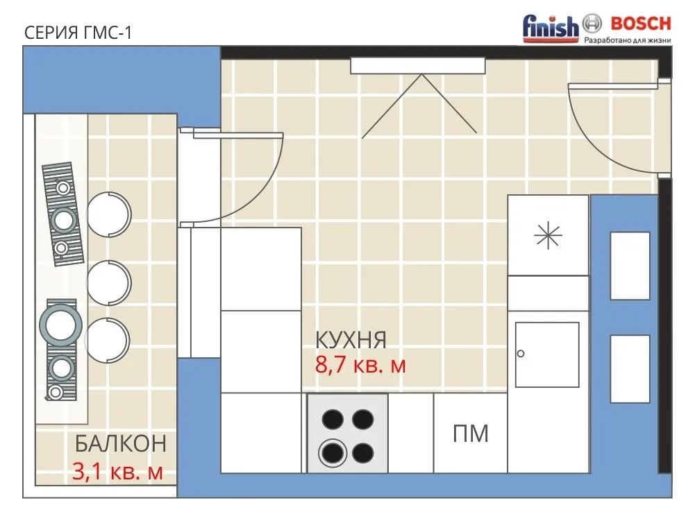 Photo: in style, Kitchen and Dining Room, Redesign, Anastasia Kiseleva, Maxim Dzhurayev, Panel House, Block House, Finish, GMS-1 – photos on our site