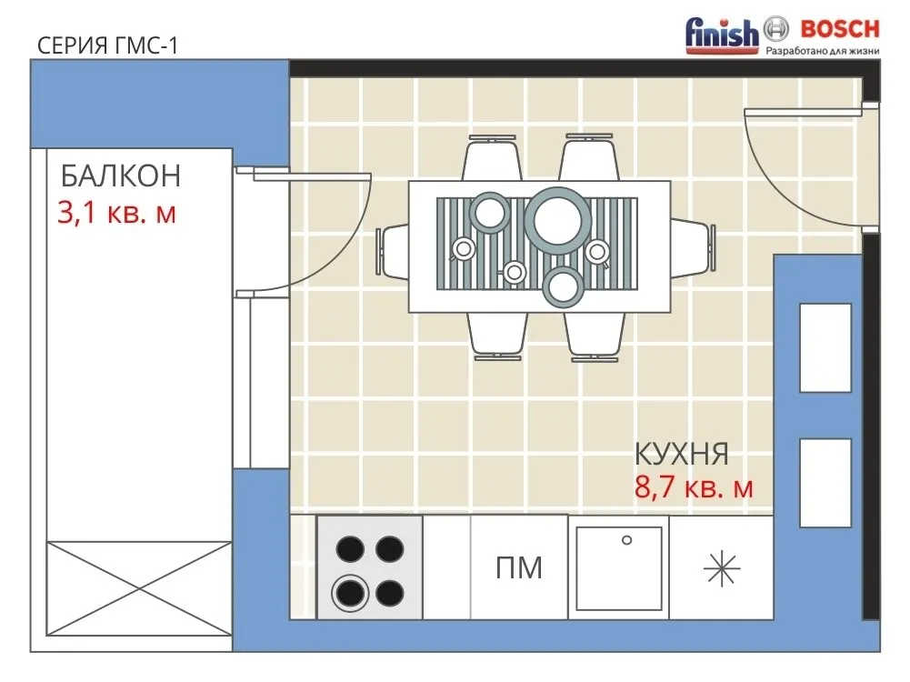 Photo: in style, Kitchen and Dining Room, Redesign, Anastasia Kiseleva, Maxim Dzhurayev, Panel House, Block House, Finish, GMS-1 – photos on our site
