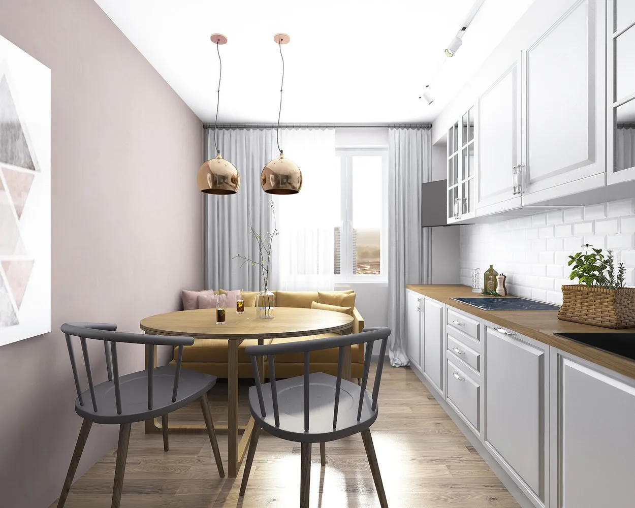 照片：现代风格厨房与餐厅，公寓，每周项目，莫斯科郊外，板式住宅，1室，40-60平方米，尼娜·舒伯特，普季洛沃小区——我们网站上的照片