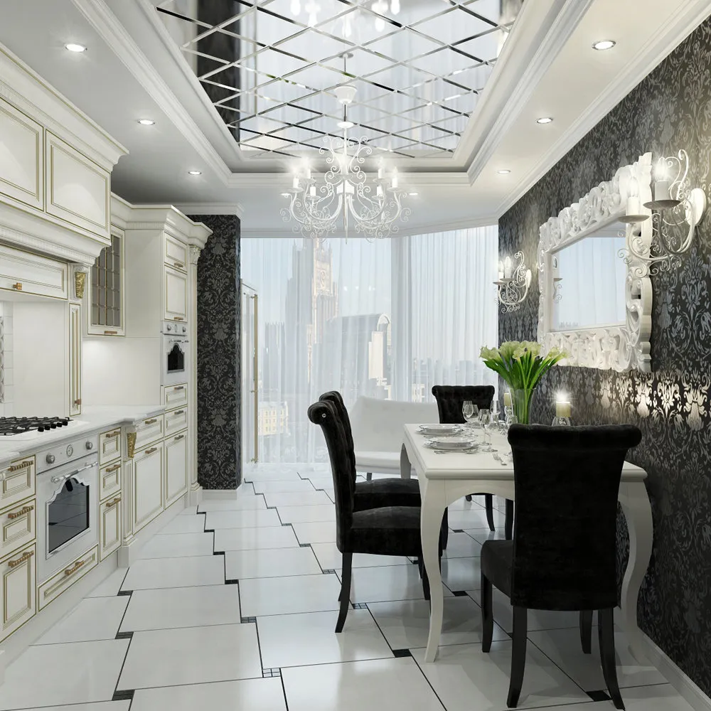 Photo: Kitchen and Dining Room in Classical Style, Apartment, Russia, iM, White, Weekly Project, Bork, New Moscow, Jacob Delafon, Maytoni, Ginger Cat, Khroma, Lex-Style, ream Land, Maria Vlasova - photo on our website