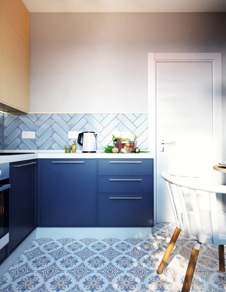 照片：现代风格厨房与餐厅，搬迁，板楼，1室，面积小于40平方米，Maria Lazzich，Flatforfox，设计对决，P-44T，Maryart – 我们网站上的照片