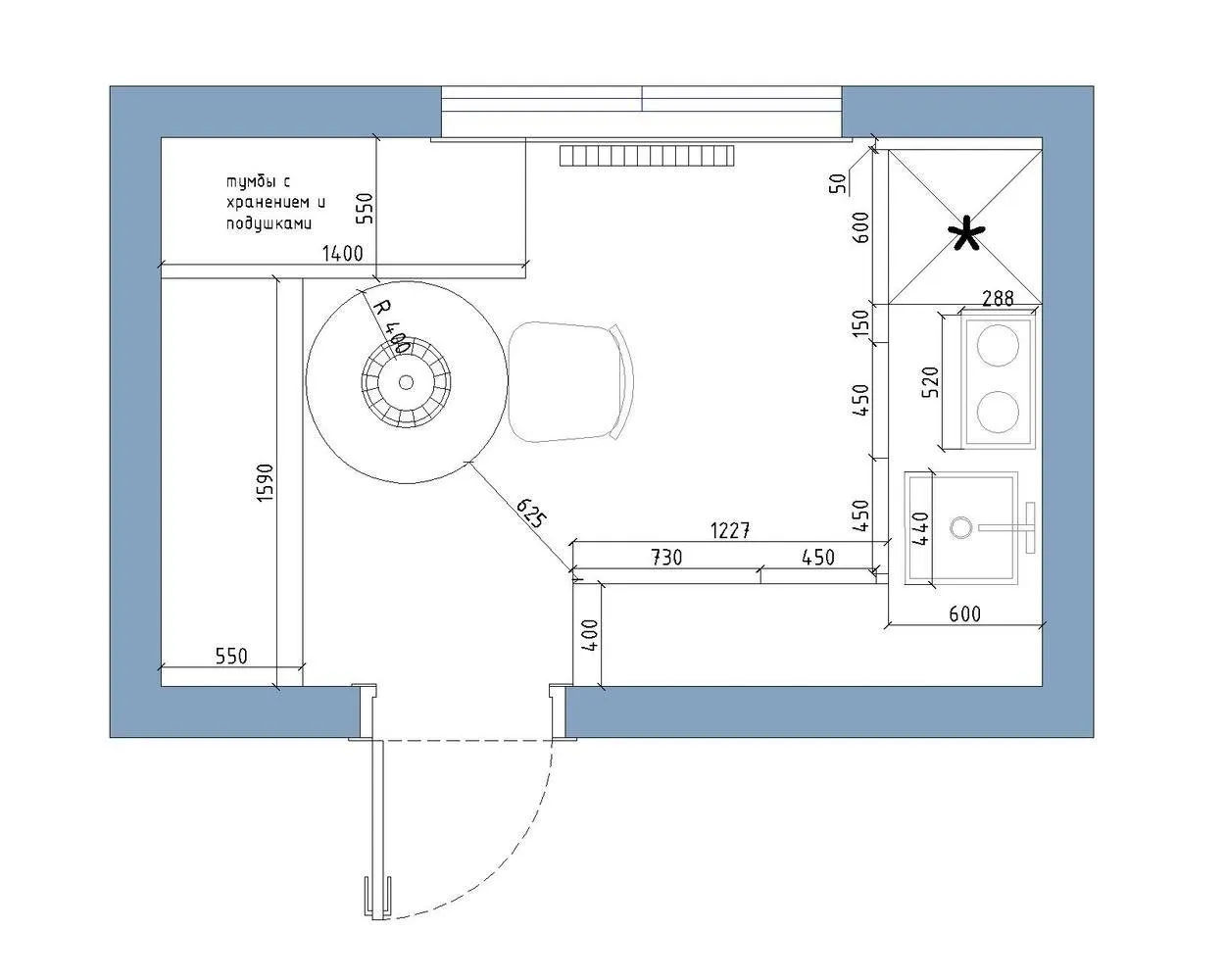 照片：现代风格厨房与餐厅，搬迁，板楼，1室，面积小于40平方米，Maria Lazzich，Flatforfox，设计对决，P-44T，Maryart – 我们网站上的照片