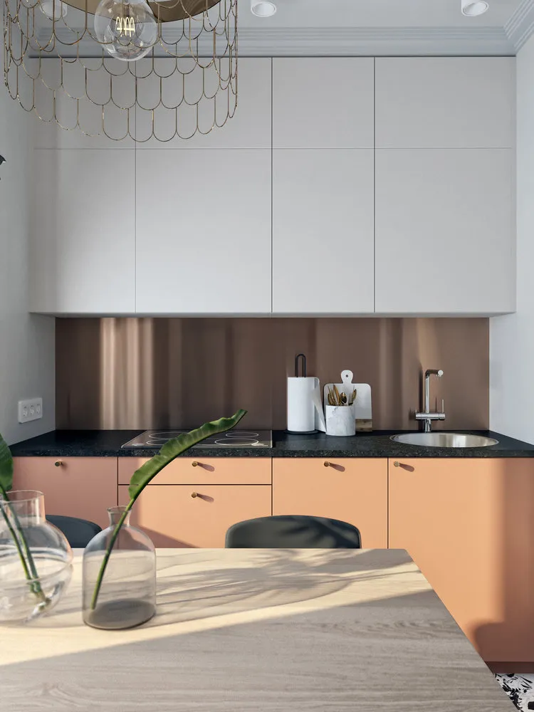 照片：现代风格厨房与餐厅，搬迁，板楼，1室，面积小于40平方米，Maria Lazzich，Flatforfox，设计对决，P-44T，Maryart – 我们网站上的照片