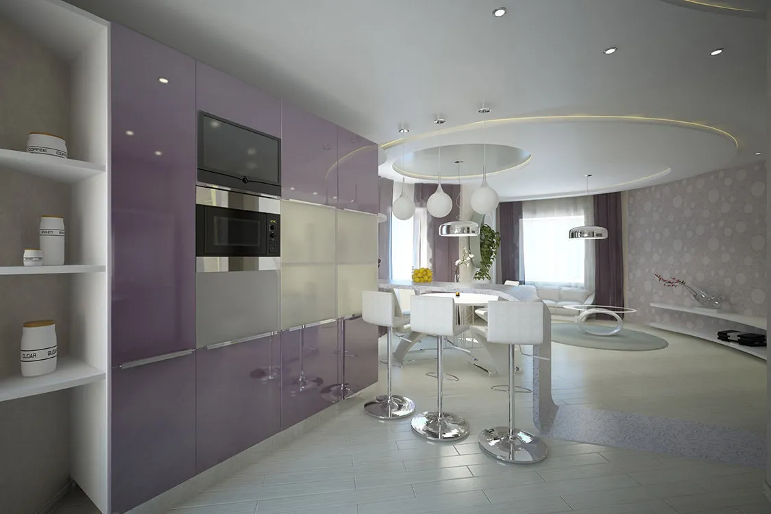 照片：现代风格厨房和餐厅、客厅、提示 – 我们网站上的照片