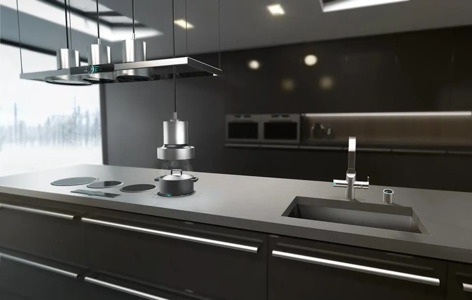 Индукционная плита Unito Cooker с вытяжкой, которая спускается к кастрюльке