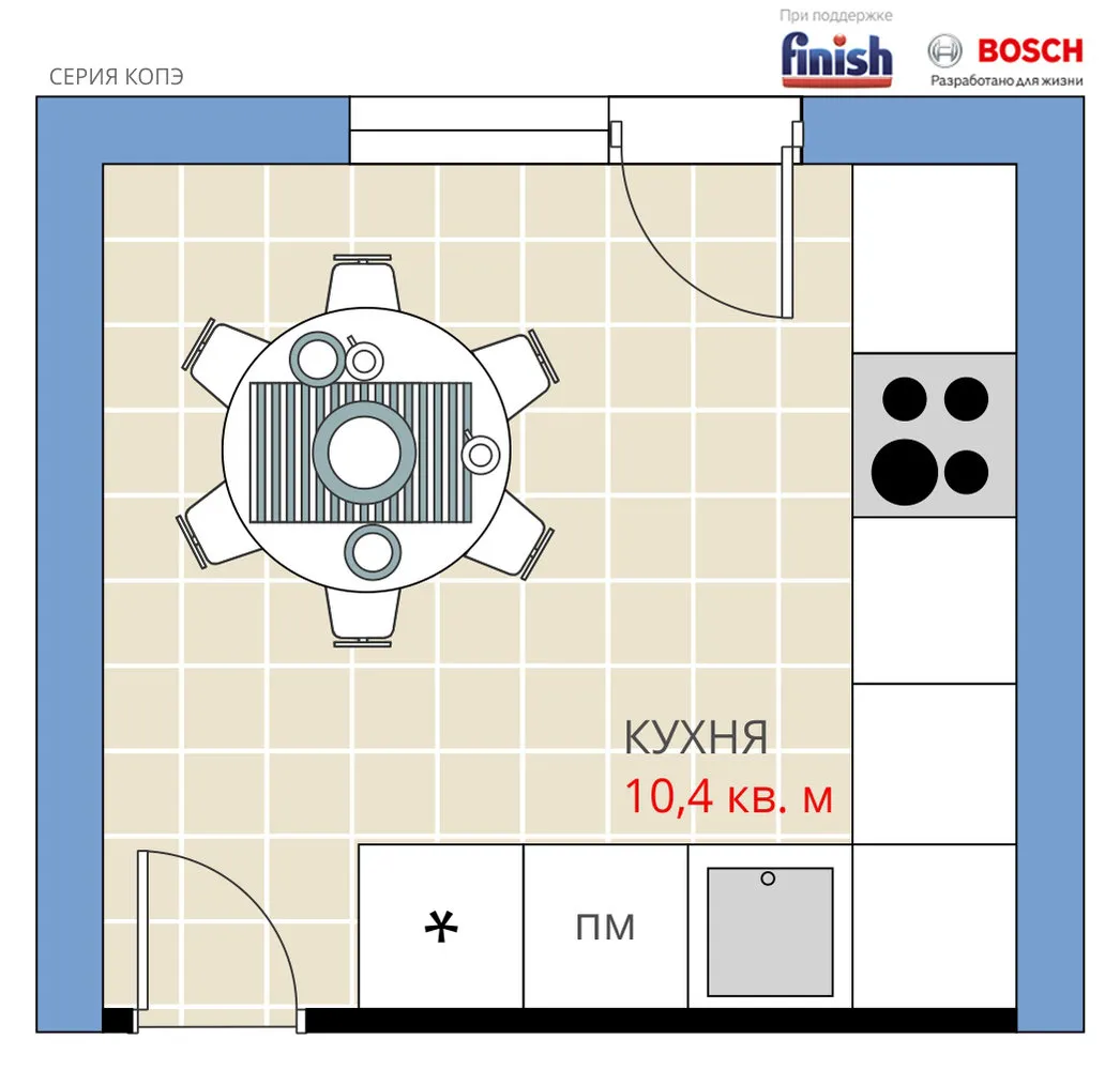 照片：风格、厨房与餐厅、布局、装修、Kopae、阿纳斯塔西娅·基谢列娃、板楼、完工、马克西姆·朱拉耶夫 – 我们网站上的照片