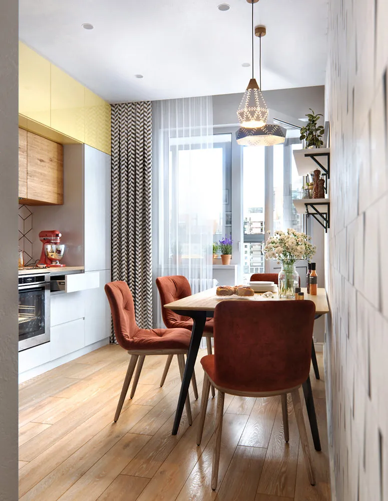 照片:北欧风格厨房和餐厅,公寓,周刊项目,圣彼得堡,地板覆盖物,板楼,2室,60-90平方米,奥列格·明茨,JV 'Toyve' – 网站上的照片