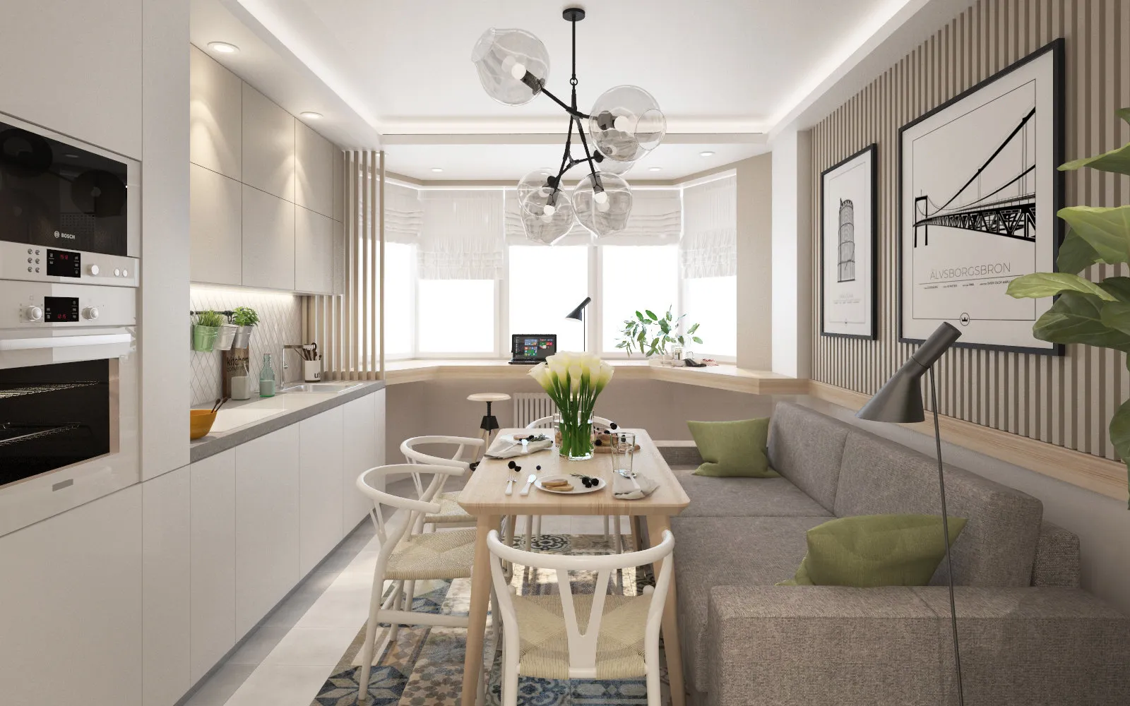 照片:北欧风格厨房和餐厅,现代,公寓,周刊项目,莫斯科地区,巴尔希基哈,奥尔加·波戈列洛娃,板楼,2室,40-60平方米,P-44TM – 网站上的照片