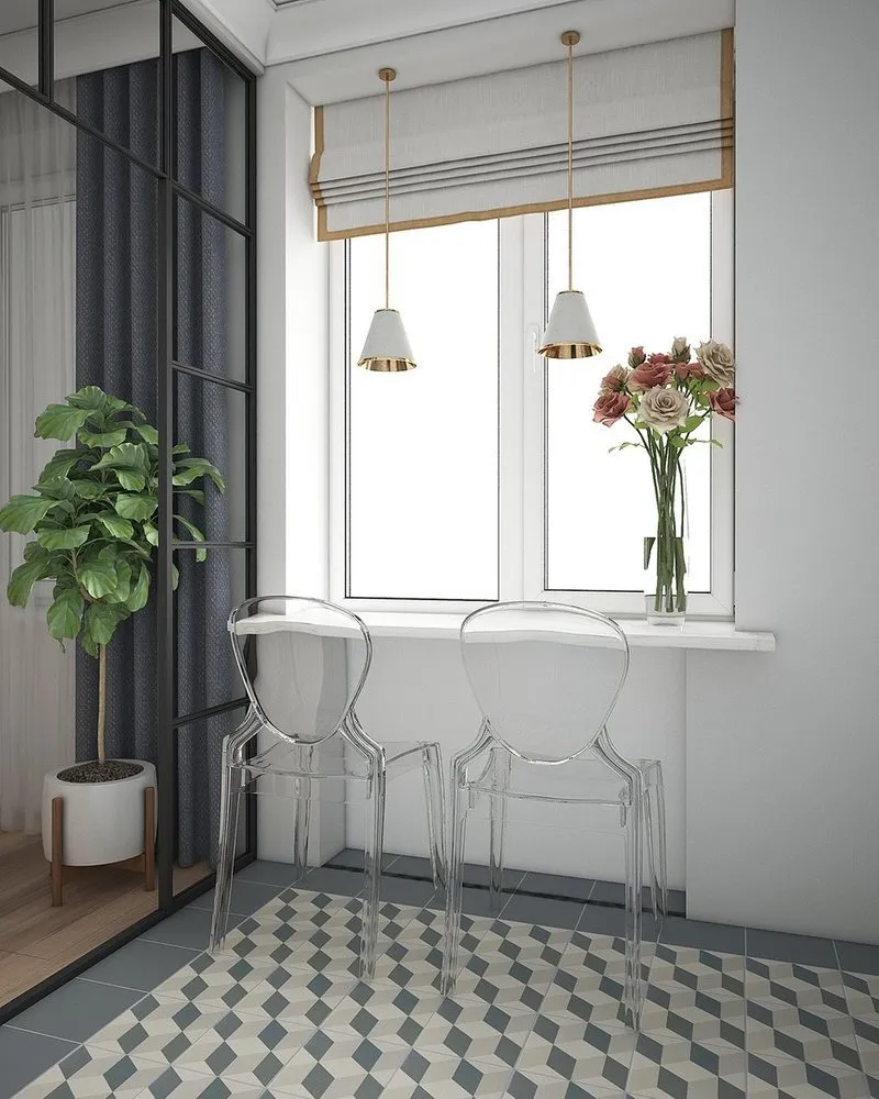 照片：现代厨房和餐厅，室内装饰，小公寓，指南，不超过40平方米 – 网站上的照片