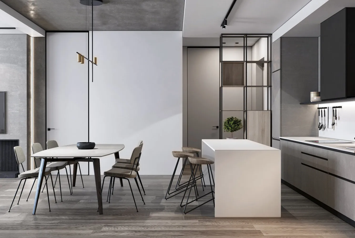 照片：现代风格厨房与餐厅，建议，改造，改造特点，如何获得改造批准，FlatsDesign，走廊厨房，OM Design，Quadro room，Sofya Petrukhina，Maria CherkaSOva，Ioleta Fedotova，Nota Bene，Ricco Interno，Julia Arslanova – 我们网站上的照片