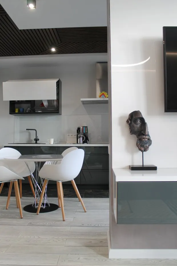 Photo: Kitchen and dining room in Modern style, Apartment, Studio, Minimalism, Weekly Project, Pavel Alexeev, Moscow region, Monolithic house, 40-60 sq m, Serpukhov – photo on our website