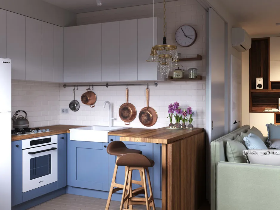 Photo : Cuisine et salle à manger dans le style scandinave, Guide, design de petite cuisine, idées pour petite cuisine, petite cuisine, Rustem Urazmetov, Maxim Tikhonov, Ksenia Yusupova, Evgeniya Matveenko, FlatsDesign, Bureau 'Zone Commune', encyclopédie_intérieur, Ekaterina Vokina – photo sur notre site