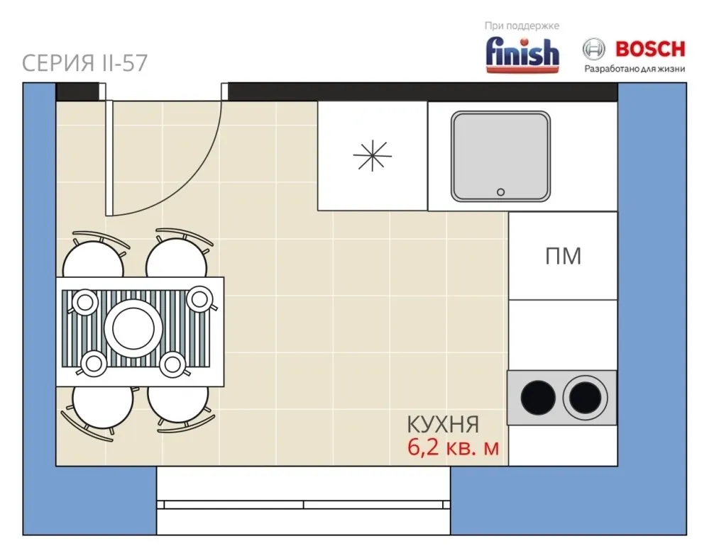 照片:厨房布局,厨房与餐厅,搬迁,阿纳斯塔西娅·基谢列娃,马克西姆·朱拉耶夫,II-57——我们网站上的照片