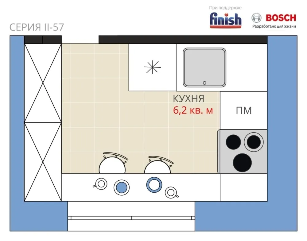 照片:厨房布局,厨房与餐厅,搬迁,阿纳斯塔西娅·基谢列娃,马克西姆·朱拉耶夫,II-57——我们网站上的照片