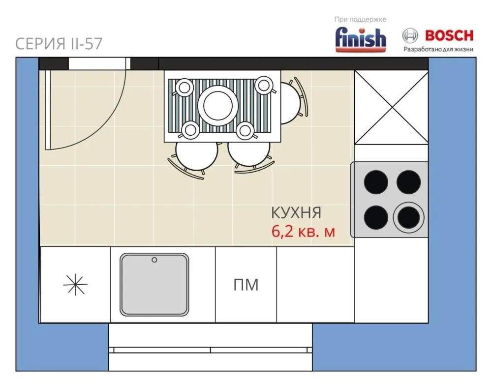照片:厨房布局,厨房与餐厅,搬迁,阿纳斯塔西娅·基谢列娃,马克西姆·朱拉耶夫,II-57——我们网站上的照片