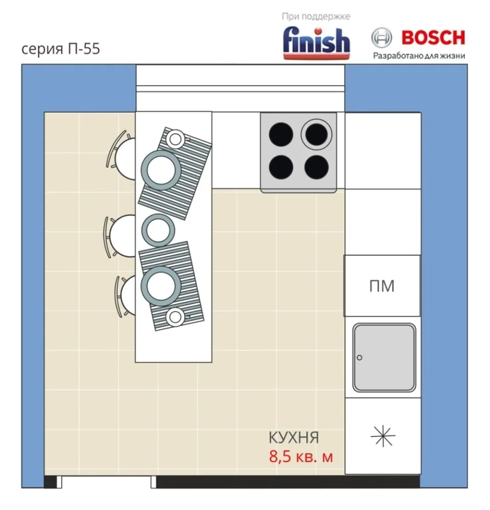 照片：风格，厨房与餐厅，搬迁，阿纳斯塔西娅·基谢列娃，马克西姆·朱拉耶夫，P-55，完成 – 我们网站上的照片