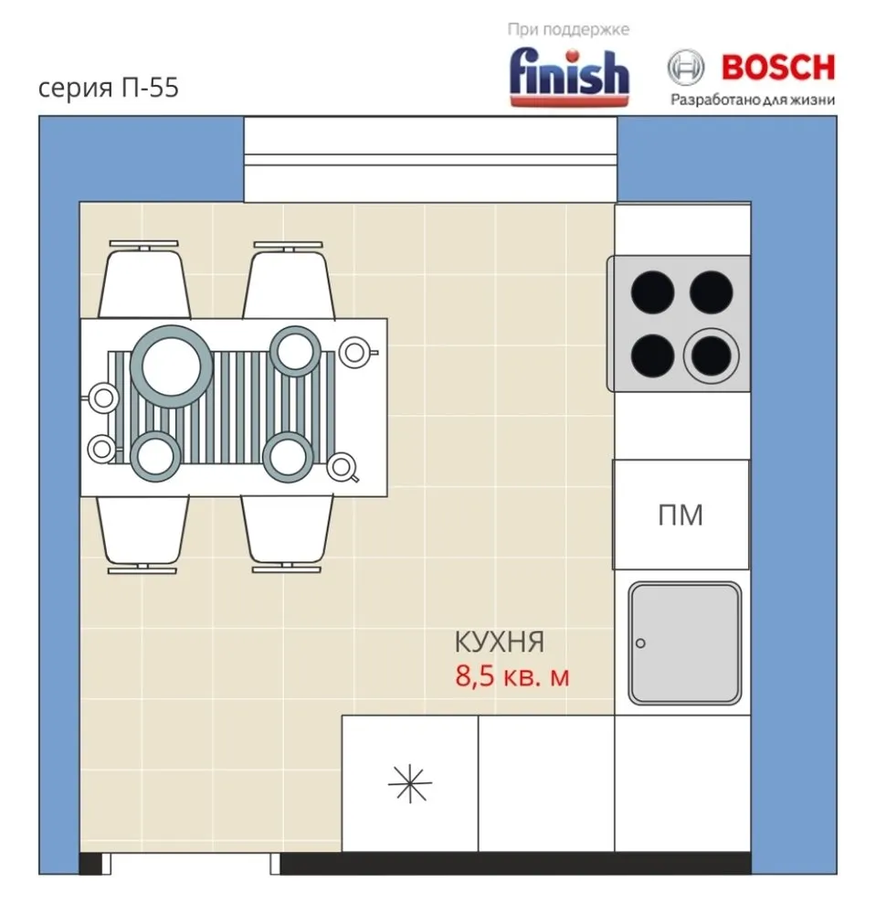 照片：风格，厨房与餐厅，搬迁，阿纳斯塔西娅·基谢列娃，马克西姆·朱拉耶夫，P-55，完成 – 我们网站上的照片