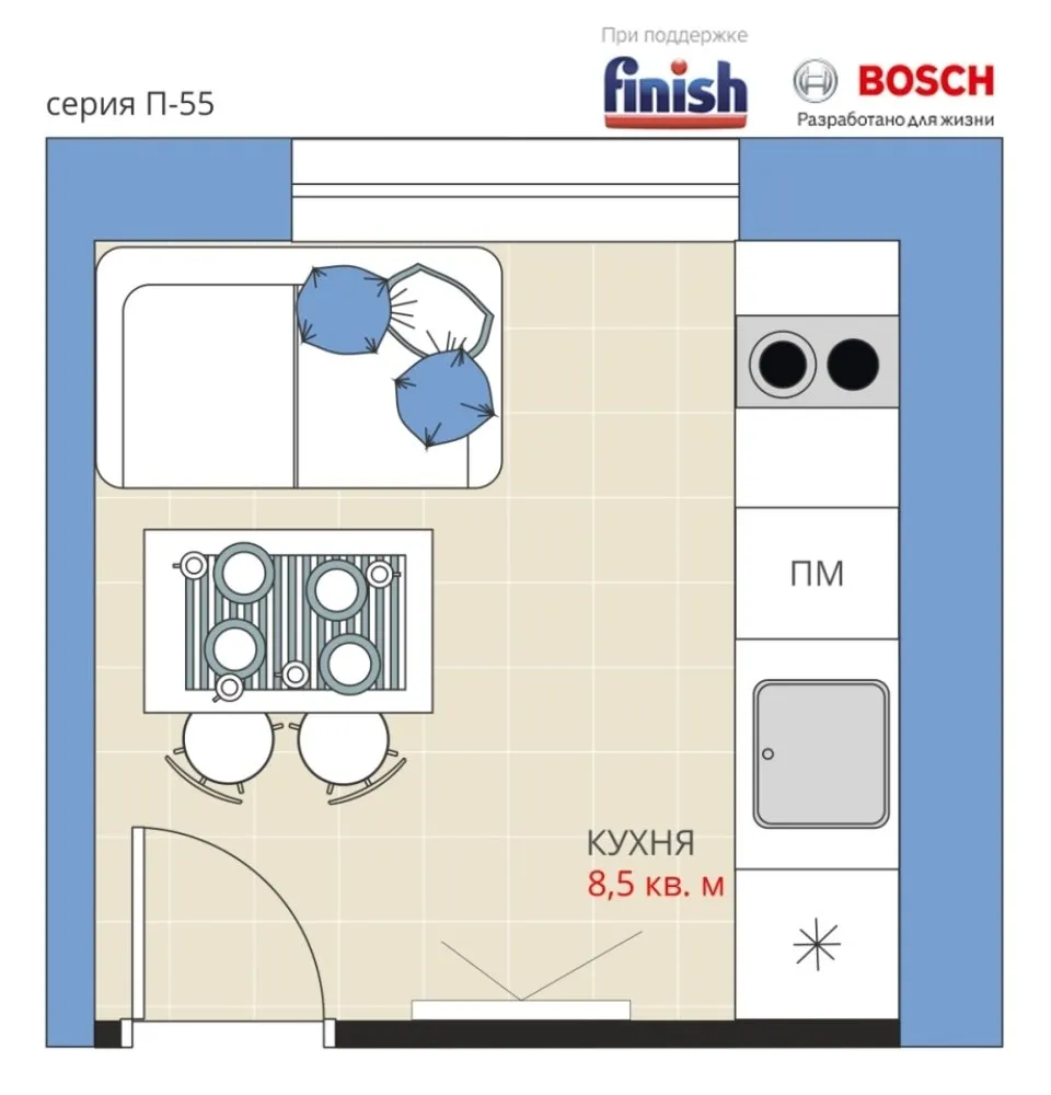 照片：风格，厨房与餐厅，搬迁，阿纳斯塔西娅·基谢列娃，马克西姆·朱拉耶夫，P-55，完成 – 我们网站上的照片