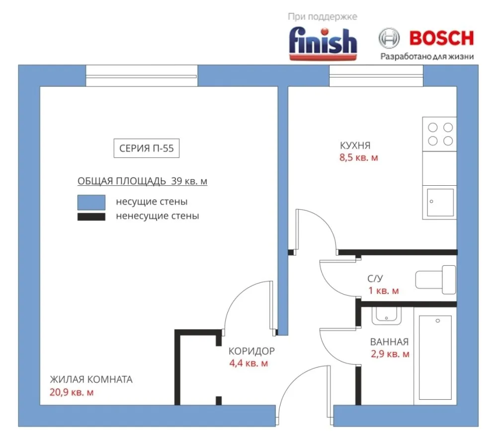 照片：风格，厨房与餐厅，搬迁，阿纳斯塔西娅·基谢列娃，马克西姆·朱拉耶夫，P-55，完成 – 我们网站上的照片