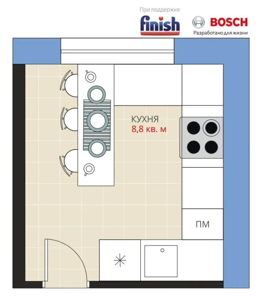 照片：风格布局，厨房和餐厅，重新配置，阿纳斯塔西娅·基谢列娃，马克西姆·杜拉耶夫，板式住宅，SM-6 – 我们网站上的照片