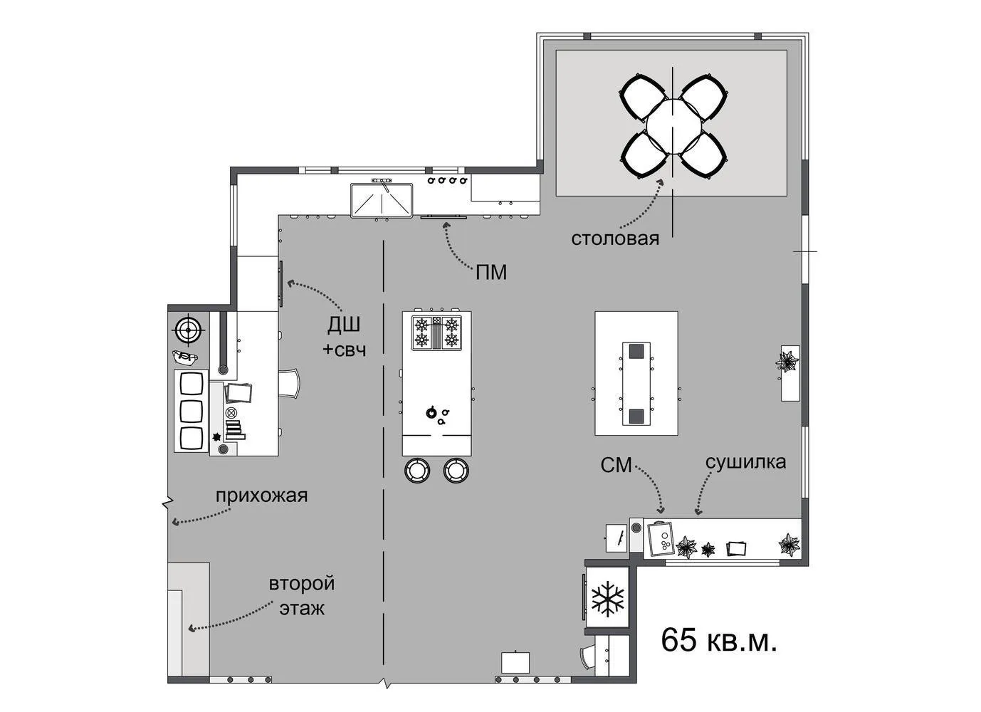 照片：风格的厨房平面图，厨房与餐厅，技巧 – 我们网站上的照片