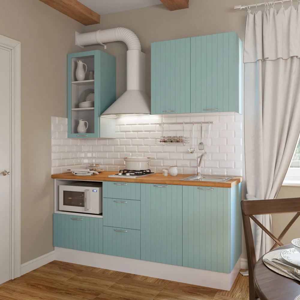 Straight kitchen "Fens" in mint color, Leroy Merlin