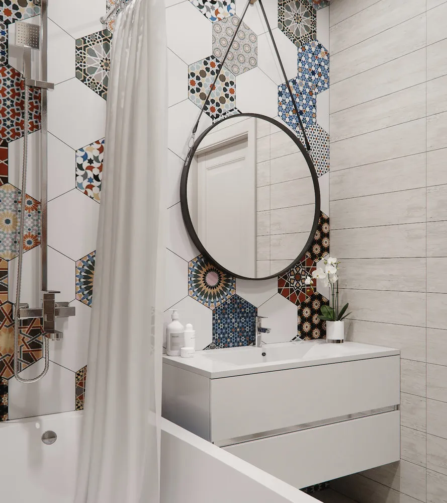 Foto: Dusche im skandinavischen Stil, modern, Tipps, Leitfaden, Wandverkleidung in der Dusche, interessante Fliesen in der Dusche, Fliesen in der Dusche – Fotos auf unserer Website