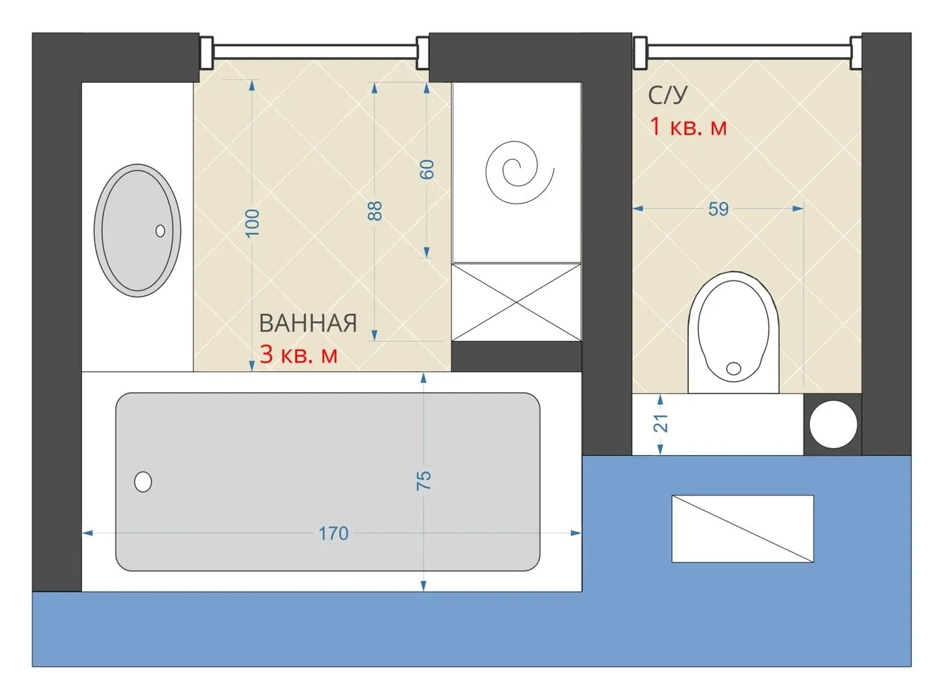 照片：风格布局，浴室，装修，阿纳斯塔西娅·基谢列娃，马克西姆·朱拉耶夫，赫鲁晓夫楼，GMS-1，1605——我们网站上的照片