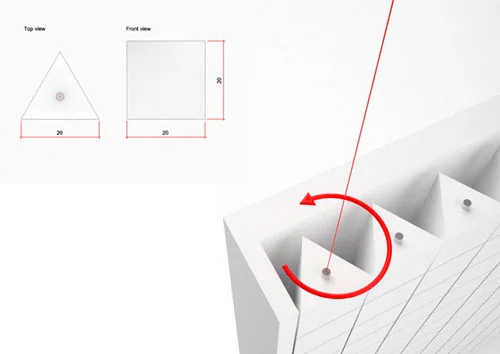 由旋转三角形瓷砖构成的几何艺术墙