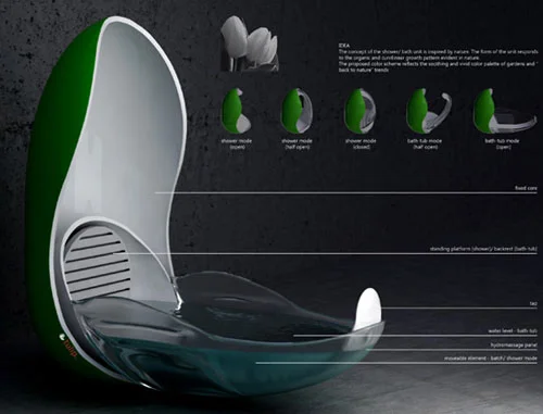 具有优雅弯曲的现代紧凑型浴缸淋浴单元