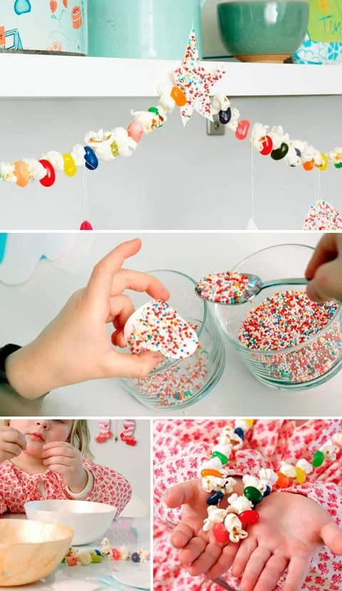 DIY sprinkle and popcorn holiday decoration