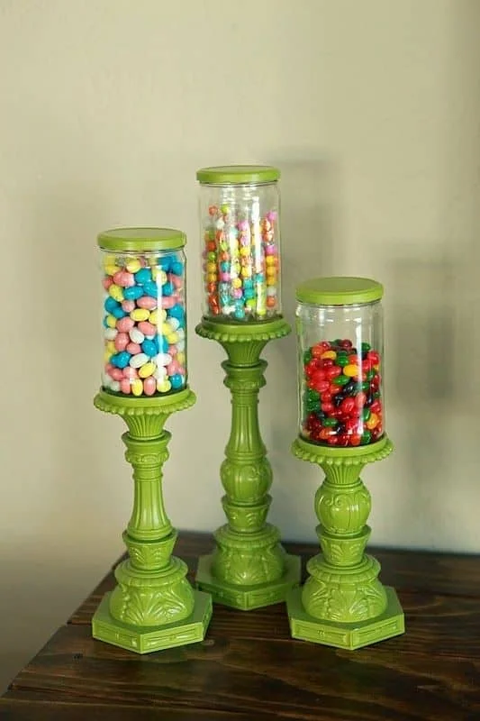 Rock candy sticks displayed in holders