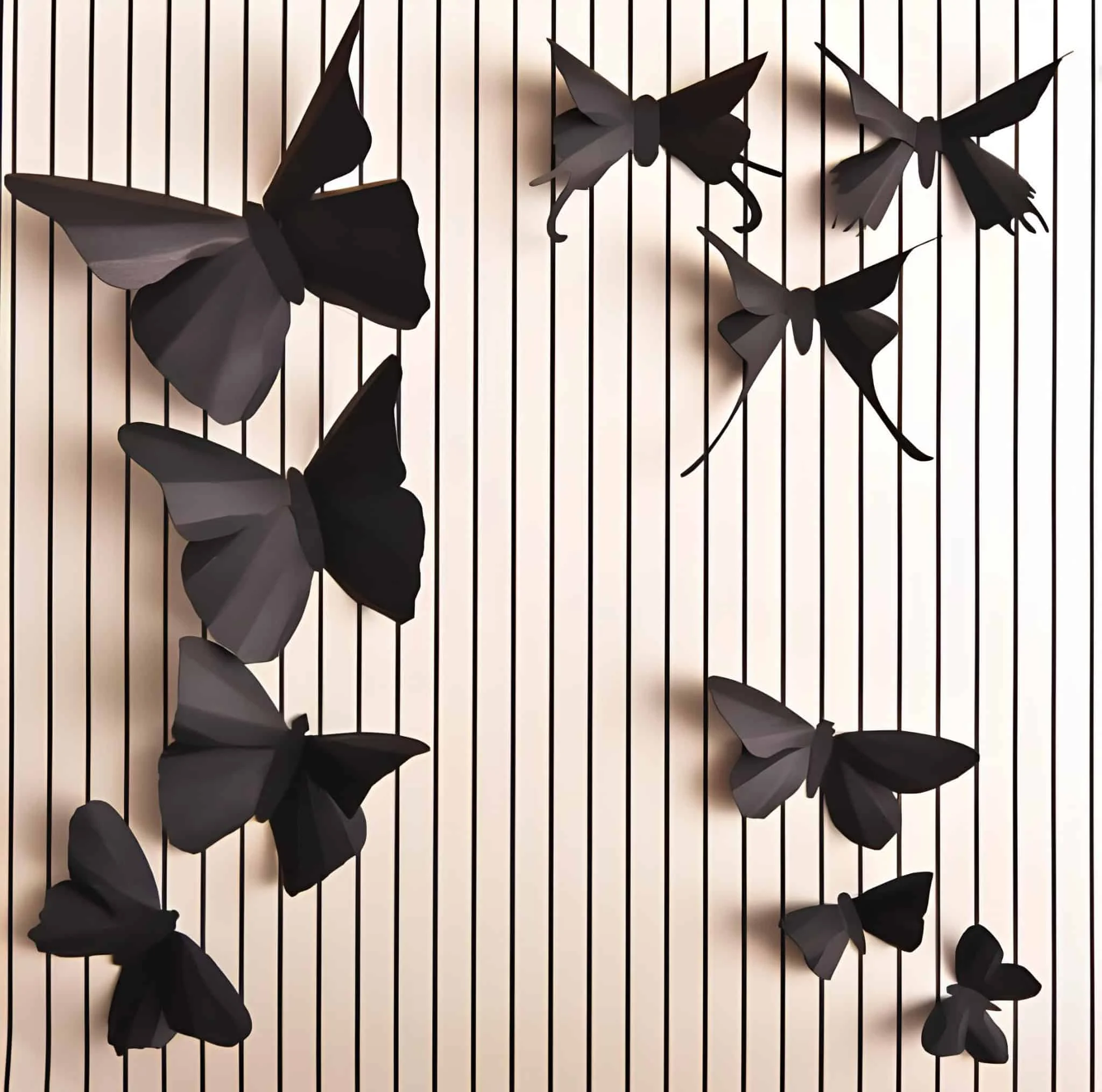 黑色3D蝴蝶背景为条纹墙