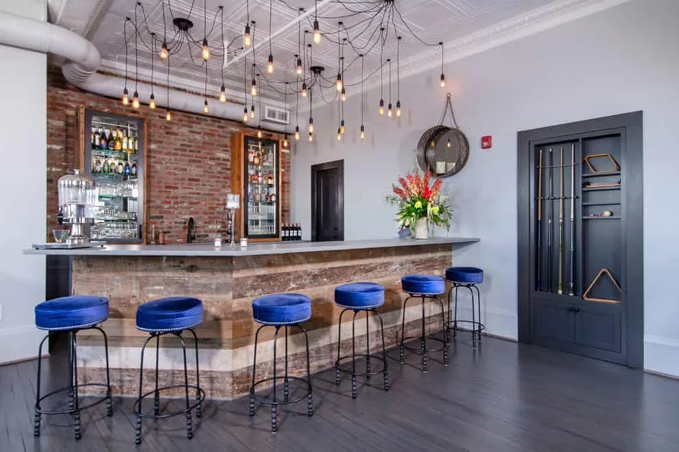 14. Loft living – home bar with reclaimed wood