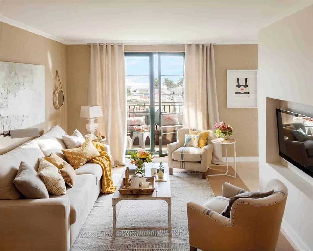 2. Small Living Room with a Unified Beige Look