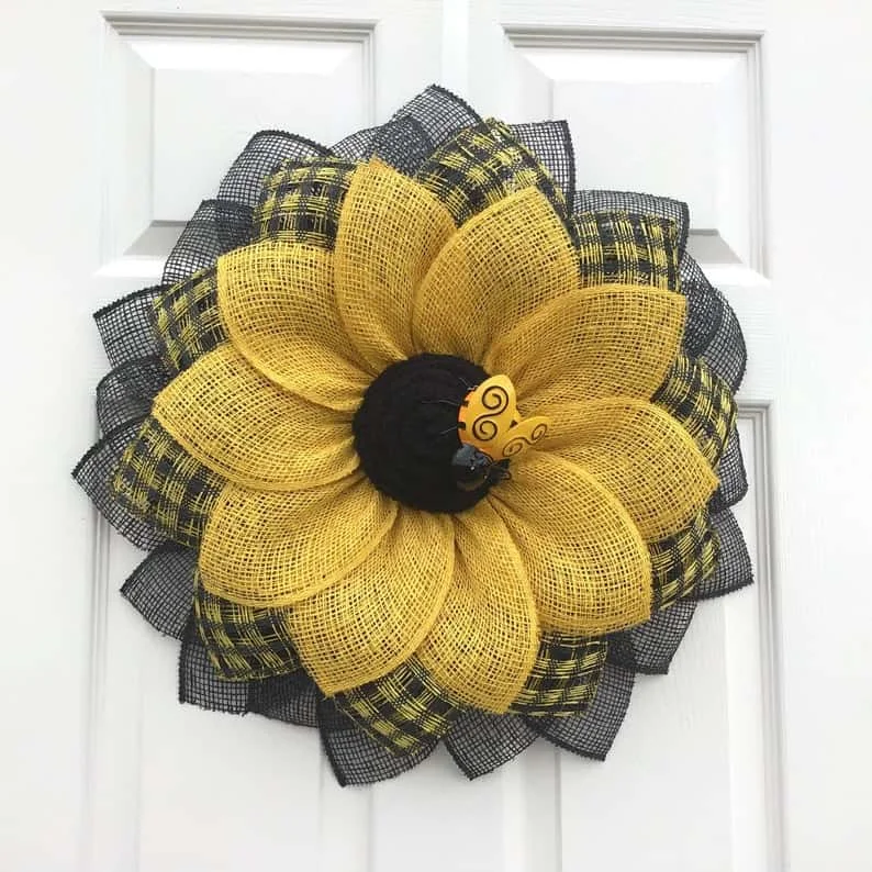 3. Bee-Themed Wreath with Sunflowers