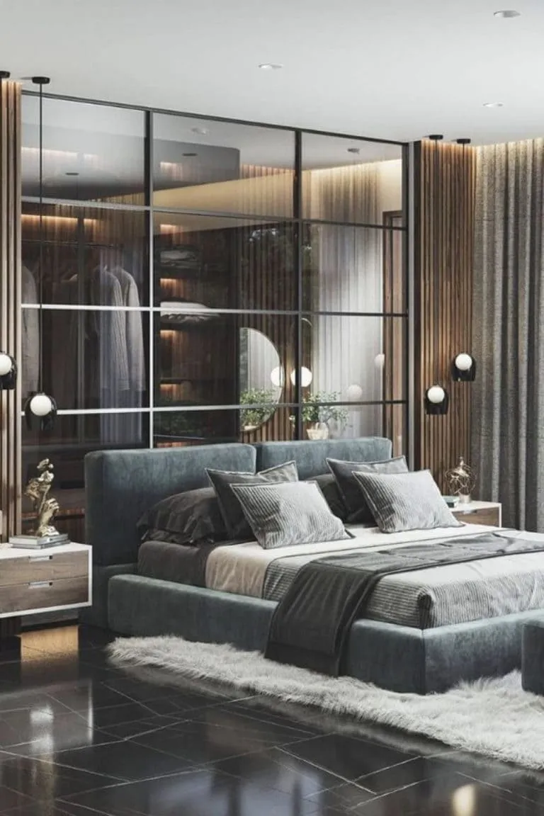 现代玻璃天花板在卧室作为装饰理念